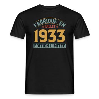 Fabriqué En Juillet 1933 Anniversaire Vintage 1933 - T-shirt homme - noir - Devant - AI Model Male 178 light (178cm)