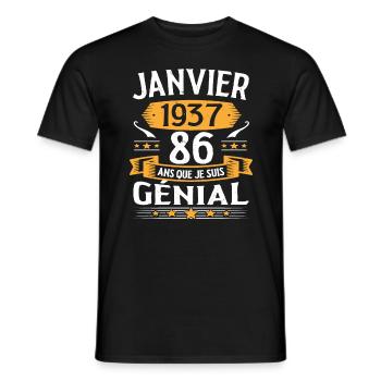 Janvier 1937 86 Ans Anniversaire Vintage Cadeau - T-shirt homme - noir - Devant - AI Model Male 178 light (178cm)