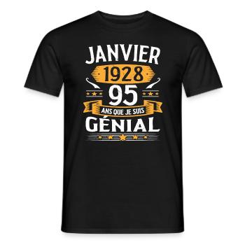 Janvier 1928 95 Ans Anniversaire Vintage Cadeau - T-shirt homme - noir - Devant - AI Model Male 178 light (178cm)
