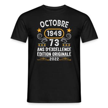 Octobre 1949 73 Ans Anniversaire Idée Cadeau Rétro - T-shirt homme - noir - Devant - AI Model Male 178 light (178cm)