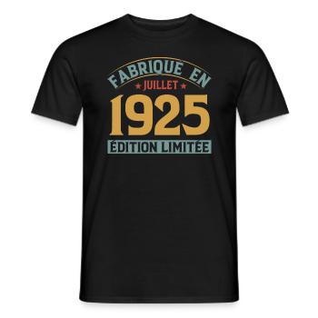 Fabriqué En Juillet 1925 Anniversaire Vintage 1925 - T-shirt homme - noir - Devant - AI Model Male 178 light (178cm)