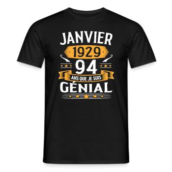 Janvier 1929 94 Ans Anniversaire Vintage Cadeau - T-shirt homme - noir - Devant - AI Model Male 178 light (178cm)