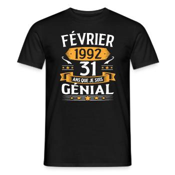 Février 1992 31 Ans Anniversaire Vintage Cadeau - T-shirt homme - noir - Devant - AI Model Male 178 light (178cm)