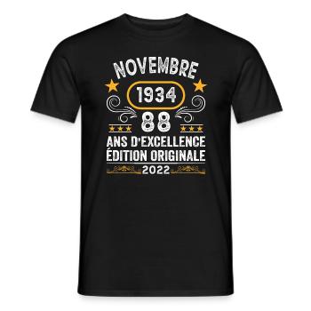Novembre 1934 88 Ans Anniversaire Idée Cadeau - T-shirt homme - noir - Devant - AI Model Male 178 light (178cm)