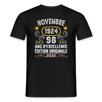 Novembre 1924 98 Ans Anniversaire Idée Cadeau - T-shirt homme - noir - Devant - AI Model Male 178 light (178cm)