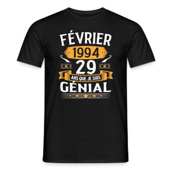 Février 1994 29 Ans Anniversaire Vintage Cadeau - T-shirt homme - noir - Devant - AI Model Male 178 light (178cm)