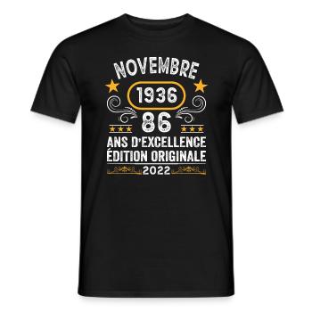 Novembre 1936 86 Ans Anniversaire Idée Cadeau - T-shirt homme - noir - Devant - AI Model Male 178 light (178cm)