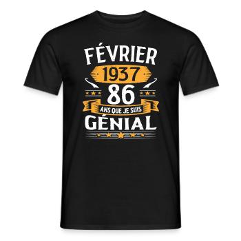 Février 1937 86 Ans Anniversaire Vintage Cadeau - T-shirt homme - noir - Devant - AI Model Male 178 light (178cm)
