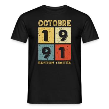 Octobre 1991 Anniversaire Idée Cadeau Vintage - T-shirt homme - noir - Devant - AI Model Male 178 light (178cm)