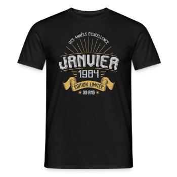Des Années D'excellence Janvier 1984 39 Ans - T-shirt homme - noir - Devant - AI Model Male 178 light (178cm)