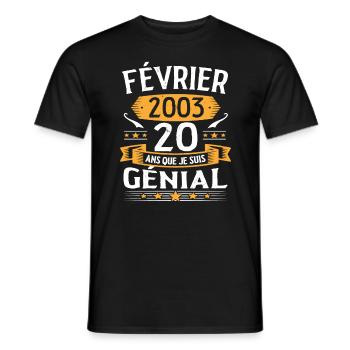 Février 2003 20 Ans Que Je Suis Génial Anniversair - T-shirt homme - noir - Devant - AI Model Male 178 light (178cm)