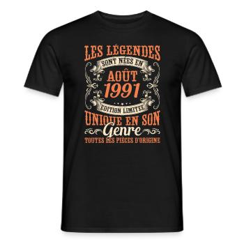 Les Légendes Sont Nées En Août 1991 Édition Limtée - T-shirt homme - noir - Devant - AI Model Male 178 light (178cm)
