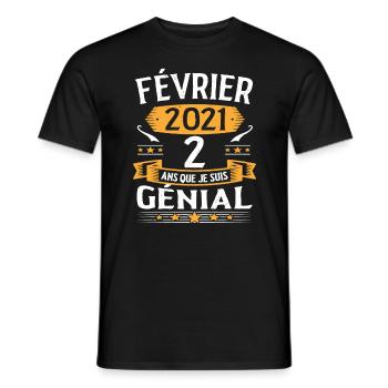 Février 2021 2 Ans Que Je Suis Génial Anniversaire - T-shirt homme - noir - Devant - AI Model Male 178 light (178cm)