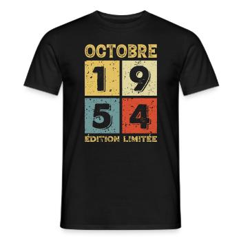 Anniversaire Vintage Idée Cadeau Octobre 1954 - T-shirt homme - noir - Devant - AI Model Male 178 light (178cm)