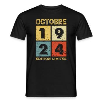 Anniversaire Vintage Idée Cadeau Octobre 1924 - T-shirt homme - noir - Devant - AI Model Male 178 light (178cm)