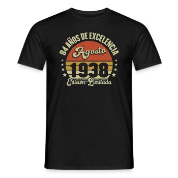 Anniversaire Vintage Idée Cadeau Août Humour 84 - T-shirt homme - noir - Devant - AI Model Male 178 light (178cm)
