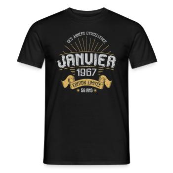 Des Années D'excellence Janvier 1967 56 Ans - T-shirt homme - noir - Devant - AI Model Male 178 light (178cm)