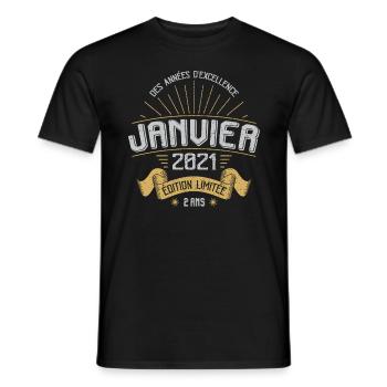 Des Années D'excellence Janvier 2021 2 Ans - T-shirt homme - noir - Devant - AI Model Male 178 light (178cm)