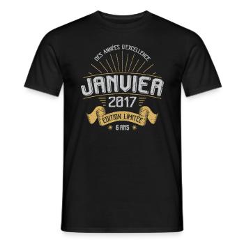 Des Années D'excellence Janvier 2017 6 Ans - T-shirt homme - noir - Devant - AI Model Male 178 light (178cm)