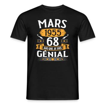 Mars 1955 68 Ans Que Je Suis Génial Anniversaire - T-shirt homme - noir - Devant - AI Model Male 178 light (178cm)