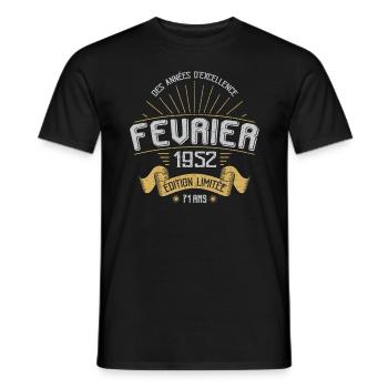 Des Années D'excellence Février 1952 71 Ans - T-shirt homme - noir - Devant - AI Model Male 178 light (178cm)