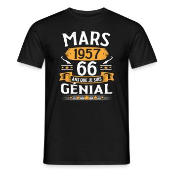Mars 1957 66 Ans Que Je Suis Génial Anniversaire - T-shirt homme - noir - Devant - AI Model Male 178 light (178cm)