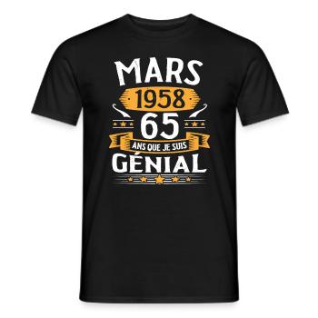 Mars 1958 65 Ans Que Je Suis Génial Anniversaire - T-shirt homme - noir - Devant - AI Model Male 178 light (178cm)