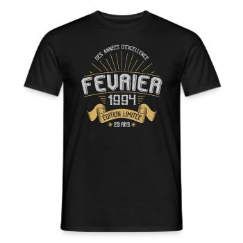 Des Années D'excellence Février 1994 29 Ans - T-shirt homme - noir - Devant - AI Model Male 178 light (178cm)