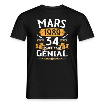 Mars 1989 34 Ans Que Je Suis Génial Anniversaire - T-shirt homme - noir - Devant - AI Model Male 178 light (178cm)