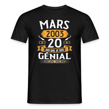 Mars 2003 20 Ans Que Je Suis Génial Anniversaire - T-shirt homme - noir - Devant - AI Model Male 178 light (178cm)