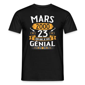 Mars 2000 23 Ans Que Je Suis Génial Anniversaire - T-shirt homme - noir - Devant - AI Model Male 178 light (178cm)