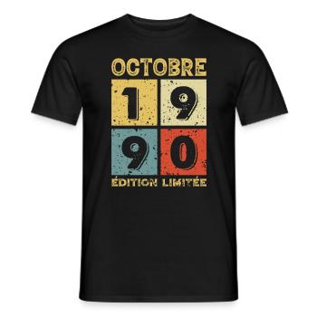 Anniversaire Vintage Idée Cadeau Octobre 1990 - T-shirt homme - noir - Devant - AI Model Male 178 light (178cm)