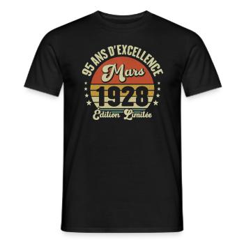 95 Ans D'excellence Mars 1928 Édition Limitée - T-shirt homme - noir - Devant - AI Model Male 178 light (178cm)