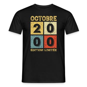 Anniversaire Vintage Idée Cadeau Octobre 2000 - T-shirt homme - noir - Devant - AI Model Male 178 light (178cm)