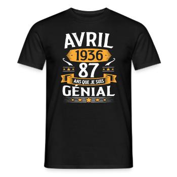 Avril 1936 87 Ans Que Je Suis Génial Anniversaire - T-shirt homme - noir - Devant - AI Model Male 178 light (178cm)
