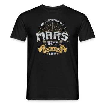 Mars 1955 68 Ans Anniversaire Vintage Idée Cadeau - T-shirt homme - noir - Devant - AI Model Male 178 light (178cm)