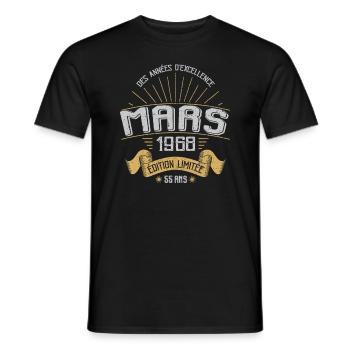 Mars 1968 55 Ans Anniversaire Vintage Idée Cadeau - T-shirt homme - noir - Devant - AI Model Male 178 light (178cm)