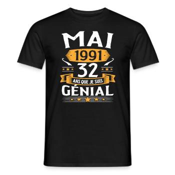 Mai 1991 32 Ans Que Je Suis Génial Anniversaire - T-shirt homme - noir - Devant - AI Model Male 178 light (178cm)