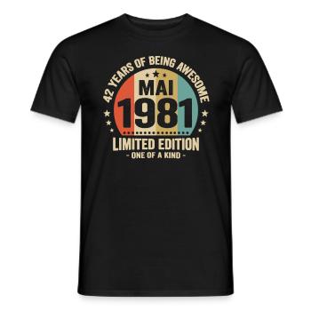 Mai 1981 42 Ans Anniversaire Vintage Idée Cadeau - T-shirt homme - noir - Devant - AI Model Male 178 light (178cm)