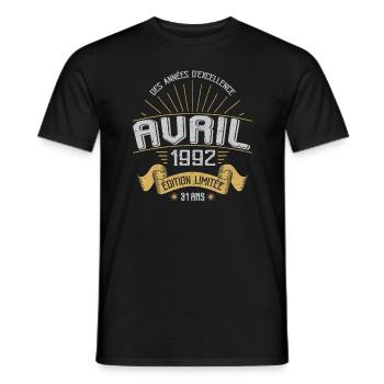 Avril 1992 31 Ans Anniversaire Vintage Idée Cadeau - T-shirt homme - noir - Devant - AI Model Male 178 light (178cm)