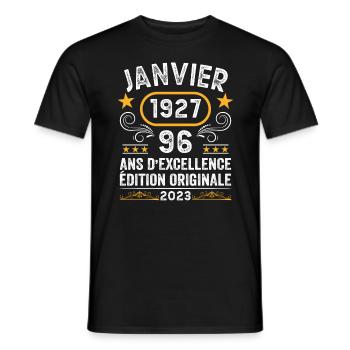 Anniversaire Vintage Idée Cadeau Janvier 1927 96 - T-shirt homme - noir - Devant - AI Model Male 178 light (178cm)