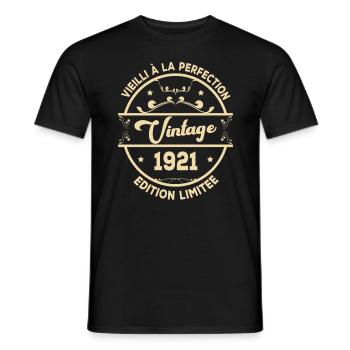 Vintage 1921 Idée Cadeau D Anniversaire Rétro 1921 - T-shirt homme - noir - Devant - AI Model Male 178 light (178cm)