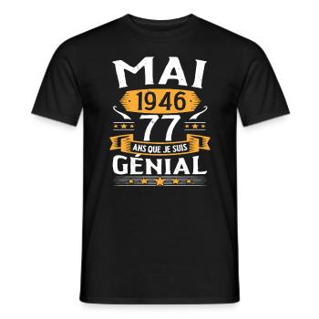 Mai 1946 77 Ans Que Je Suis Génial Anniversaire - T-shirt homme - noir - Devant - AI Model Male 178 light (178cm)