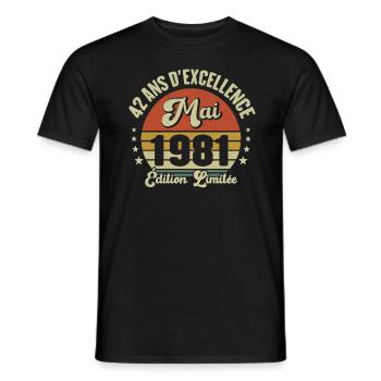 Mai 1981 42 Ans Anniversaire Vintage Idée Cadeau - T-shirt homme - noir - Devant - AI Model Male 178 light (178cm)