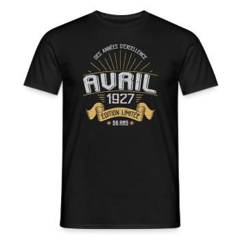 Avril 1927 96 Ans Anniversaire Vintage Idée Cadeau - T-shirt homme - noir - Devant - AI Model Male 178 light (178cm)