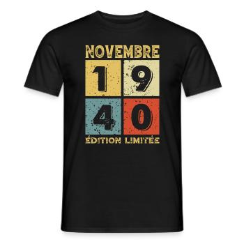 Anniversaire Vintage Idée Cadeau Novembre 1940 - T-shirt homme - noir - Devant - AI Model Male 178 light (178cm)