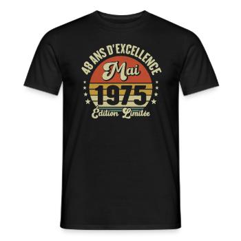 Mai 1975 48 Ans Anniversaire Vintage Idée Cadeau - T-shirt homme - noir - Devant - AI Model Male 178 light (178cm)