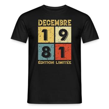 Anniversaire Vintage Idée Cadeau Décembre 1981 - T-shirt homme - noir - Devant - AI Model Male 178 light (178cm)