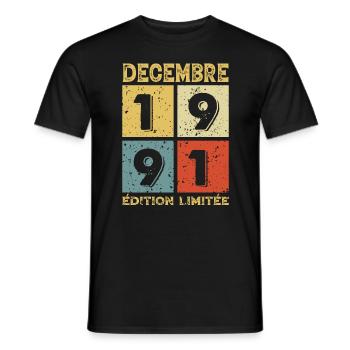 Vintage Birthday Gift Idea December 1991 - Men's T-Shirt - black - Front - AI Model Male 178 light (178cm)