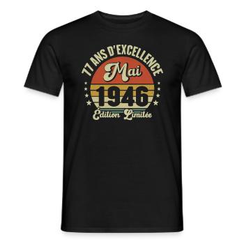 Mai 1946 77 Ans Anniversaire Vintage Idée Cadeau - T-shirt homme - noir - Devant - AI Model Male 178 light (178cm)